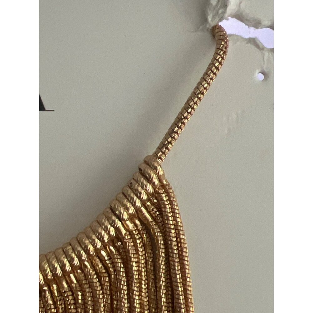 Zara Gold Tone Fringe Statement Necklace Bib Slide Adjustable 7" New on Card - Picture 3 of 5